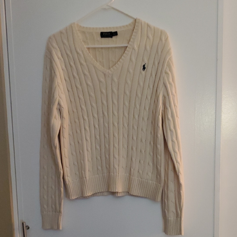 Polo by Ralph Lauren Women's V-Neck Sweater in Cream
